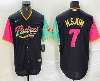 Men%27s San Diego Padres #7 Ha Seong Kim Black NEW 2023 City Connect Cool Base Stitched Jersey